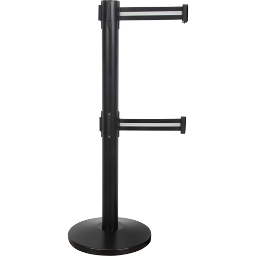 Barri&egrave;re pour le contr&ocirc;le des foules &agrave; courroie double, Acier, 35" h, Ruban Noir/Blanc, Longueur du ruban 7' Auto Electric Service Ltd.