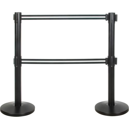 Barri&egrave;re pour le contr&ocirc;le des foules &agrave; courroie double, Acier, 35" h, Ruban Noir/Blanc, Longueur du ruban 7' Auto Electric Service Ltd.