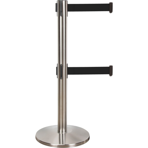 Barri&egrave;re pour le contr&ocirc;le des foules &agrave; courroie double, Acier, 35" h, Ruban Noir, Longueur du ruban 7' Auto Electric Service Ltd.