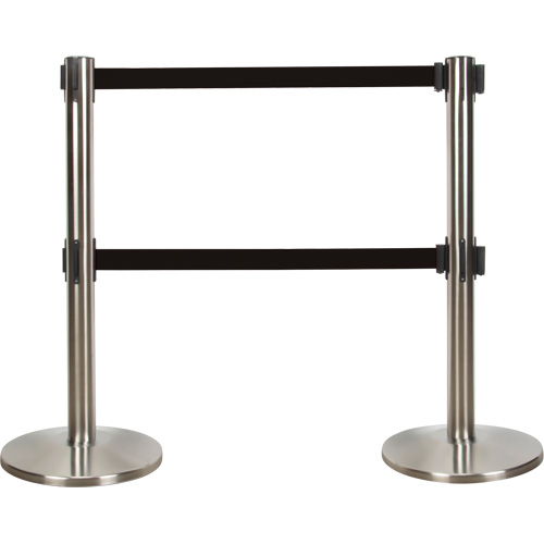 Barri&egrave;re pour le contr&ocirc;le des foules &agrave; courroie double, Acier, 35" h, Ruban Noir, Longueur du ruban 7' Auto Electric Service Ltd.