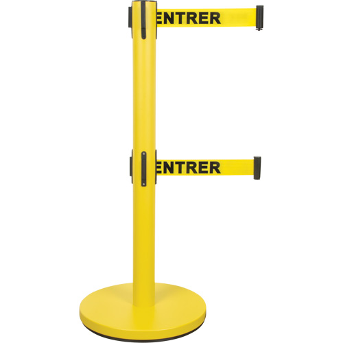 Barri&egrave;re pour le contr&ocirc;le des foules &agrave; courroie double, Acier, 35" h, Ruban Jaune, Longueur du ruban 7' Auto Electric Service Ltd.
