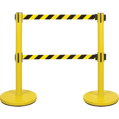 Dual Belt Crowd Control Barrier, Steel, 35" H, Black/Yellow Tape, 7' Tape Length Auto Electric Service Ltd.