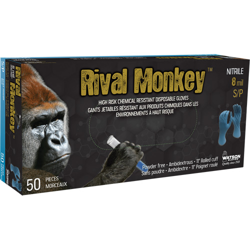 Gants jetables r&eacute;sistants aux produits chimiques &agrave; haut risque Rival Monkey, Moyen, Nitrile, 8 mils, Sans poudre, Bleu Auto Electric Service Ltd.