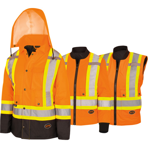 5020BBW Manteau 7 en 1 imperm&eacute;able pour femmes avec capuchon, Polyester/Polyur&eacute;thane, Orange haute visibilit&eacute;, T-petit Auto Electric Service Ltd.