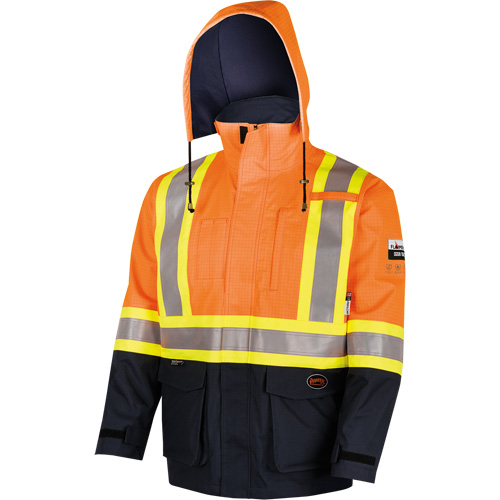 4484 Manteau de s&eacute;curit&eacute; Defender antistatique/ignifuge/anti-arc &eacute;lectrique en trilamin&eacute;, Petit, Noir/Orange haute visibilit&eacute;, 11 cal/cm² Auto Electric Service Ltd.