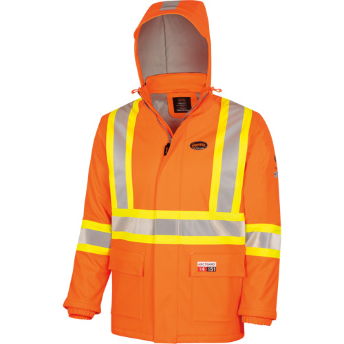 5884 Manteau imperm&eacute;able ignifuge et r&eacute;sistant aux arcs &eacute;lectriques avec capuchon Flash-Gard, Petit, Orange haute visibilit&eacute;, 51 cal/cm² Auto Electric Service Ltd.