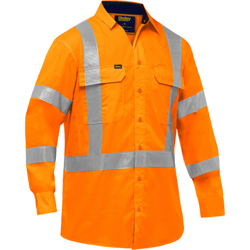 Chemise de travail &agrave; manches longues et X au dos Bisley avec X-Airflow, Poly-coton, Petit, Orange haute visibilit&eacute; Auto Electric Service Ltd.