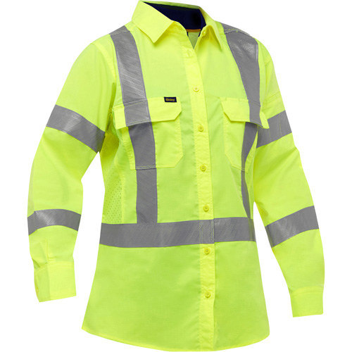 Bisley&reg; X-Back Women's Long Sleeve Work Shirt with X-Airflow, Poly-Cotton, Small, High Visibility Lime-Yellow Auto Electric Service Ltd.