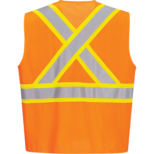 Contrast-Striped Safety Vest, High Visibility Orange, Small, Polyester Auto Electric Service Ltd.