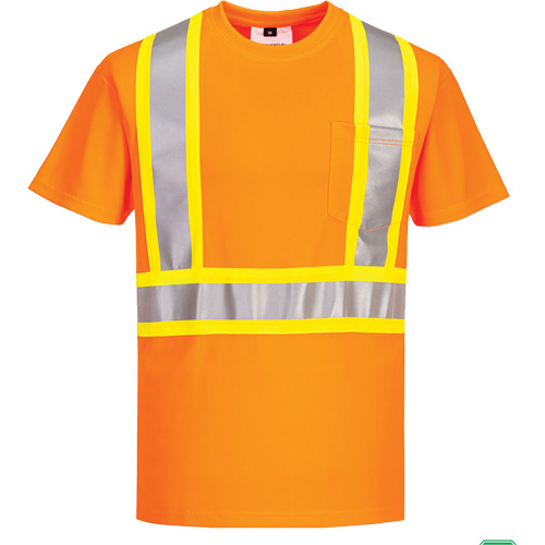 Contrast-Striped Safety T-Shirt, Polyester, Small, High Visibility Orange Auto Electric Service Ltd.