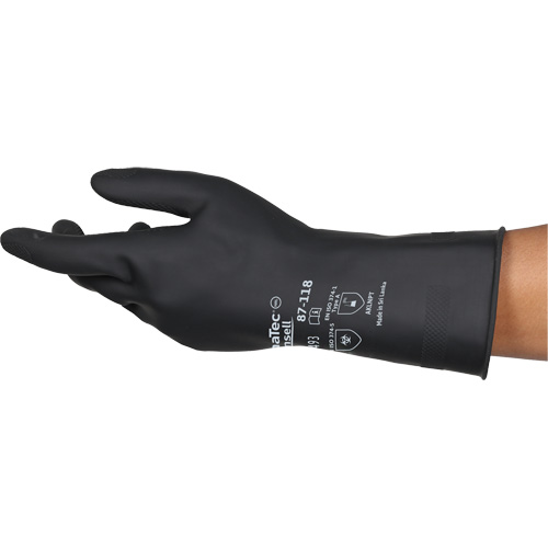AlphaTec&reg; 87-118 Chemical-Resistance Gloves, Size Small/7, 12.6" L, Rubber Latex, Cotton Inner Lining, 31-mil Auto Electric Service Ltd.