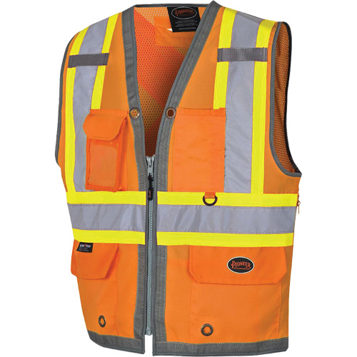 Veste de s&eacute;curit&eacute; pour arpenteur Pioneer avec fermeture &agrave; glissi&egrave;re et dos en maille, Orange haute visibilit&eacute;, Petit, Polyester Auto Electric Service Ltd.