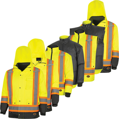 5057 Pioneer&reg; Yukon 7-in-1 Waterproof Winter Safety Parka, Polyester, Black/High Visibility Lime-Yellow, X-Small Auto Electric Service Ltd.