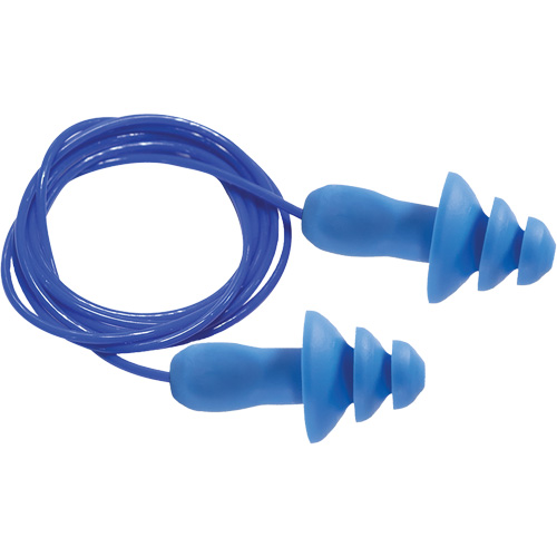 Bouchons d'oreilles r&eacute;utilisables bleus 100 % d&eacute;tectables par m&eacute;tal SEALTEC TipGrip, Avec cordon, Taille unique, Vrac - Boîte, NRR dB 26 dB Auto Electric Service Ltd.