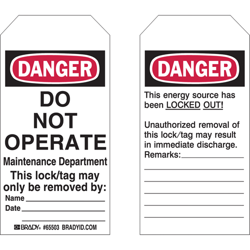 Lockout Tags, Plastic, 3" W x 5-3/4" H, English Auto Electric Service Ltd.