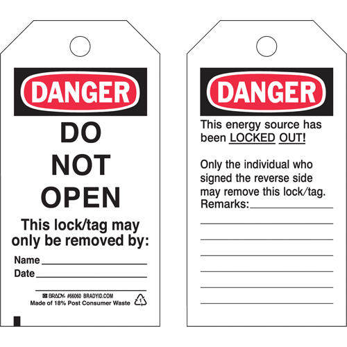 Lockout Tags, Plastic, 3" W x 5-1/2" H, English Auto Electric Service Ltd.