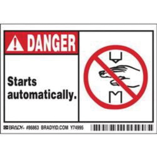 "Danger Starts Automatically" Sign, 3-1/2" x 5", Polyester, English with Pictogram Auto Electric Service Ltd.