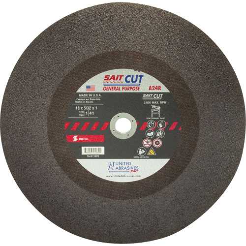 Cut-Off WHEEL A24R, 16" x 5/32", 1" Arbor, Type 1, Aluminum Oxide, 3800 RPM Auto Electric Service Ltd.