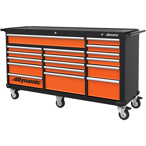 Armoire roulante, 17 tiroirs, 71" la x 24" p x 41" h, Noir/Orange Auto Electric Service Ltd.