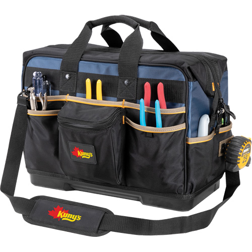 Molded Base Contractor's Closed-Top Tool Bag, Ballistic Polyester, 29 Pockets, Black/Blue Auto Electric Service Ltd.