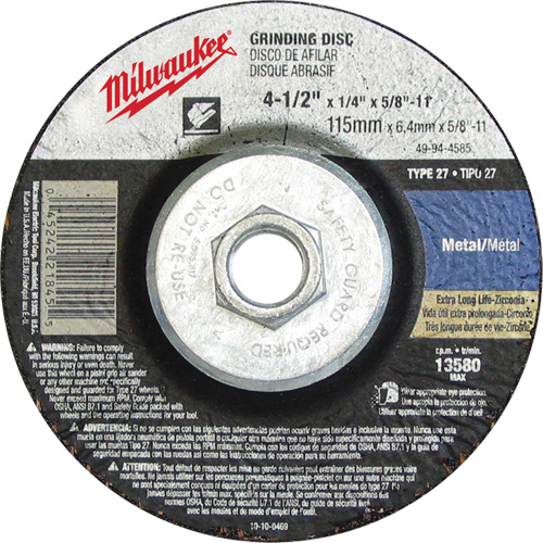 Grinding Wheel, 4-1/2" x 1/8", 5/8"-11 Arbor, Aluminum Oxide, Type 27 Auto Electric Service Ltd.
