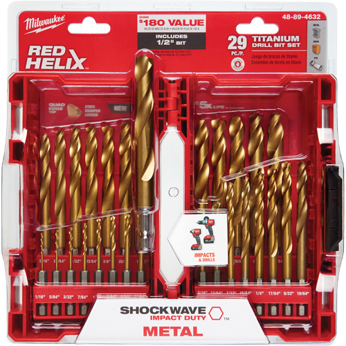 Jeu de forets Shockwave Red Helix, 29 morceaux, Titane Auto Electric Service Ltd.