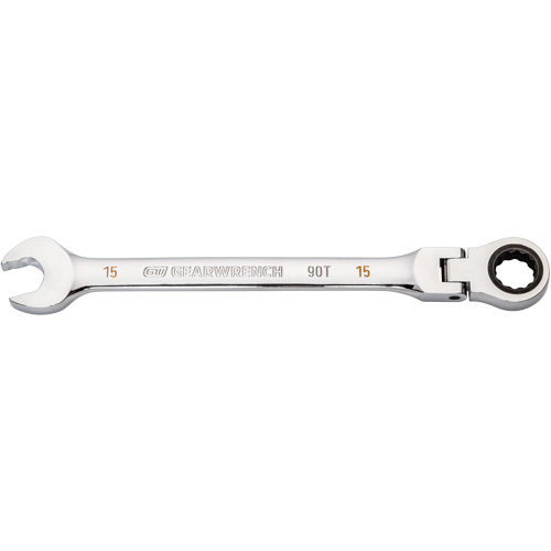 90-Tooth Flex Head Ratcheting Combination Wrench, 12 Point, 15 mm, Chrome Finish Auto Electric Service Ltd.