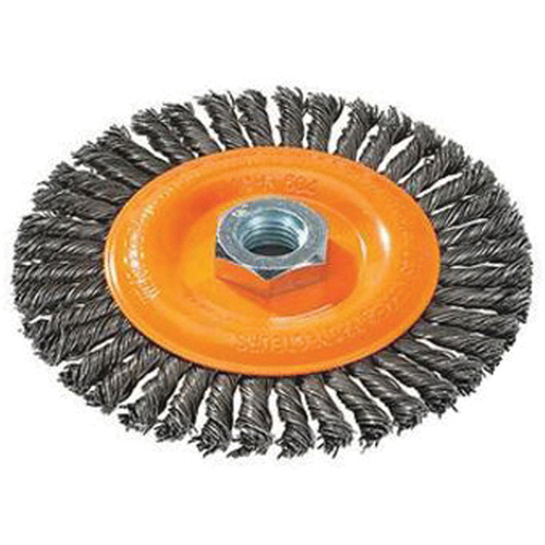 Brosse &agrave; fils nou&eacute;s pour cordons de soudure, Dia. 4", Fils 0,02", Arbre 5/8"-11, Acier Auto Electric Service Ltd.