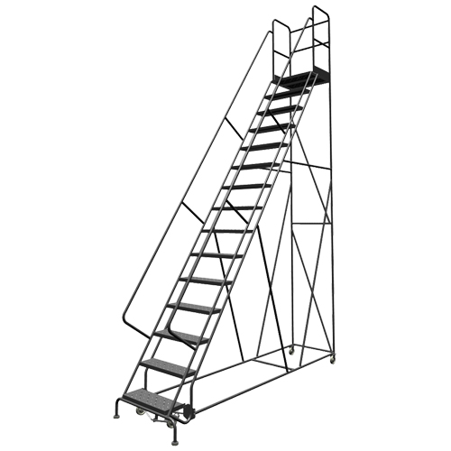 Deep Top Step Rolling Ladder, 15 Steps, 24" Step Width, 150" Platform Height, Steel Auto Electric Service Ltd.