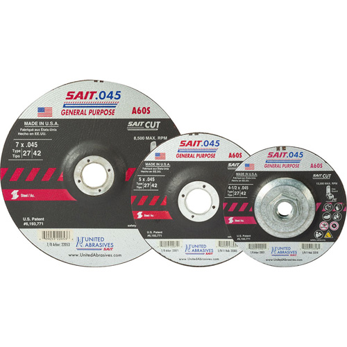 Sait Cutting Wheel, 5" x 0.045", 7/8" Arbor, Type 27, Aluminum Oxide, 12200 RPM Auto Electric Service Ltd.