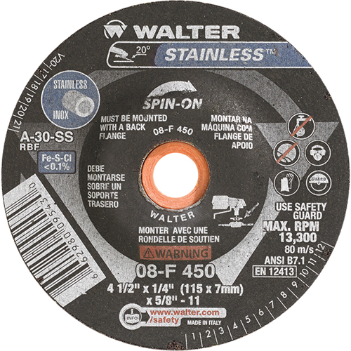 Depressed Centre Grinding Wheels - Stainless Type 27, 4-1/2" x 1/4", 5/8"-11 Arbor, Type 27S Auto Electric Service Ltd.