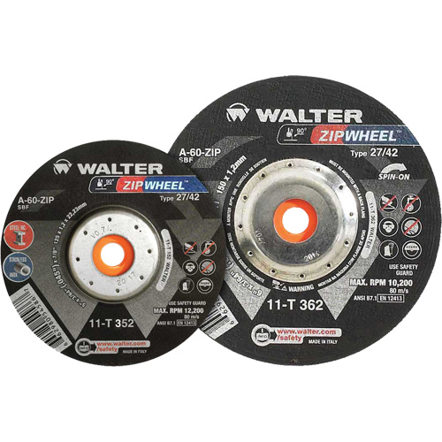 Spin-On Zipcut Right Angle Grinder Reinforced Cut-Off Wheels, 5" x 7/8", 5/8"-11 Arbor, Type 27, Aluminum Oxide, 12200 RPM Auto Electric Service Ltd.