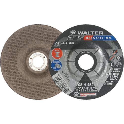 Meules &agrave; moyeu d&eacute;port&eacute; ALLSTEEL XX, 4-1/2" x 1/8", Arbre de 7/8", Type 27, Alumine de zirconium, 13 300 Tr/min Auto Electric Service Ltd.