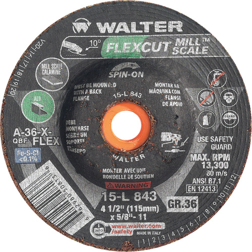 Meule FLEXCUT MILL SCALE, 4-1/2", 36 Grain, Oxyde d'aluminium, 5/8"-11, 13 300 Tr/min, Type 29 Auto Electric Service Ltd.