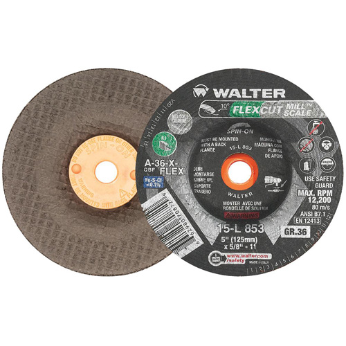 FLEXCUT MILL SCALE Grinding Wheel, 5", 36 Grit, Aluminum Oxide, 5/8"-11, 12200 RPM, Type 29 Auto Electric Service Ltd.