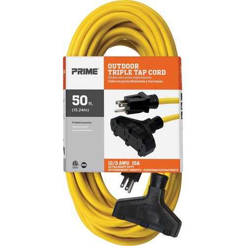 Vinyl Extension Cord, Outdoor, SJTW, 12/3 AWG, 15 A, 3 Outlet(s), 50' Auto Electric Service Ltd.