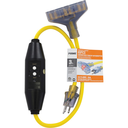 Shocksafe&reg; GFCI Triple Tap Adapter, 125 V, 15 A, 3' Cord Auto Electric Service Ltd.