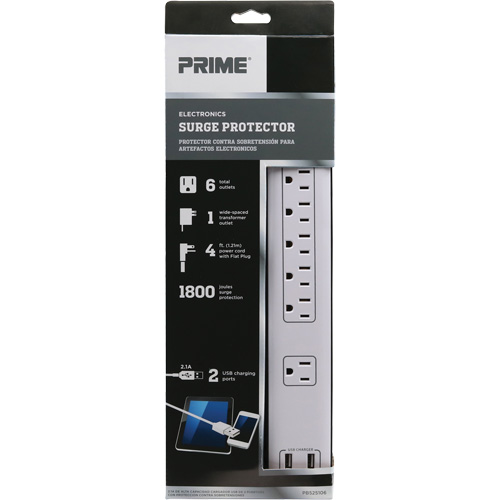 Limiteurs de surtension avec chargeur USB, 6 Prises, 1800 J, 1875 W, Cordon 4' Auto Electric Service Ltd.