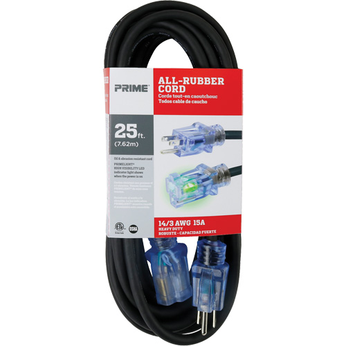 All-Rubber Extension Cord, Outdoor, SJOOW, 14/3 AWG, 15 A, 25' Auto Electric Service Ltd.