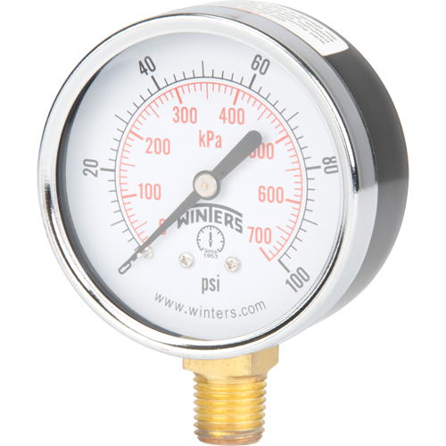 Pressure Gauge, 2-1/2" , 0 - 100 psi, Bottom Mount, Analogue Auto Electric Service Ltd.
