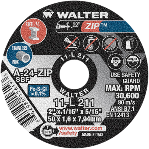 Meule &agrave; tronçonner Zip, 2" x 1/16", Arbre de 5/16", Type 1, Oxyde d'aluminium, 5100 Tr/min Auto Electric Service Ltd.