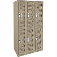 Casiers Clean Line, 2 niveaux, Bloc de 3, 36" x 15" x 72", Acier, Beige, Rivet (assembl&eacute;), Perfor&eacute; Auto Electric Service Ltd.