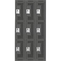 Clean Line Lockers, 3 -tier, Bank of 3, 36" x 12" x 72", Steel, Charcoal, Rivet (Assembled), Perforated Auto Electric Service Ltd.