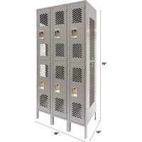 Vented Lockers, 2 -tier, Bank of 3, 36" x 18" x 78", Steel, Grey, Knocked Down, Perforated Auto Electric Service Ltd.