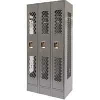 Vented Lockers, Bank of 3, 36" x 18" x 78", Steel, Grey, Knocked Down, Perforated Auto Electric Service Ltd.