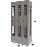 Vented Lockers, Bank of 3, 36" x 18" x 78", Steel, Grey, Knocked Down, Perforated Auto Electric Service Ltd.