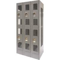 Vented Lockers, 2 -tier, Bank of 3, 36" x 18" x 78", Steel, Grey, Knocked Down, Perforated Auto Electric Service Ltd.