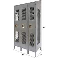 Vented Lockers, Bank of 3, 36" x 18" x 88", Steel, Grey, Knocked Down, Perforated Auto Electric Service Ltd.