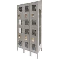 Vented Lockers, 2 -tier, Bank of 3, 36" x 18" x 88", Steel, Grey, Knocked Down, Perforated Auto Electric Service Ltd.
