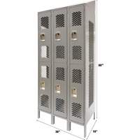Vented Lockers, 2 -tier, Bank of 3, 36" x 18" x 88", Steel, Grey, Knocked Down, Perforated Auto Electric Service Ltd.